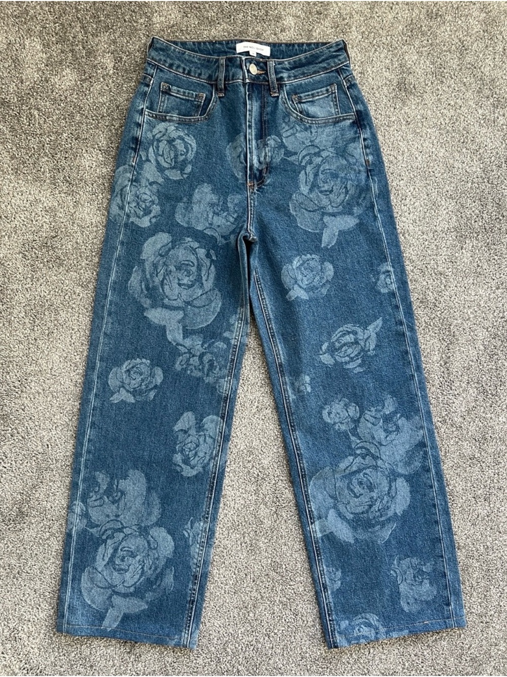 The Noli Shop Floral Rose Print High Rise Wide Leg Barrel Jeans 26